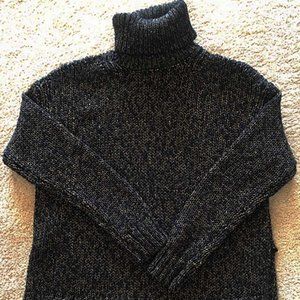A.L.C. Sweater Turtleneck Asymmetrical Wool Blend Black Gold Tweed Knit Size M